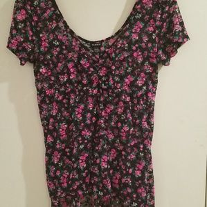 Torrid Blouse - 00 - black lace with pink flowers